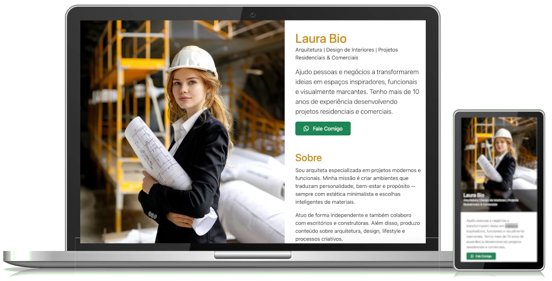 Exemplo do site em computador, tablet e celular