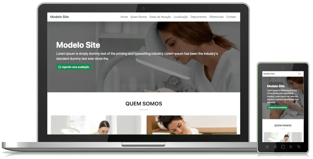 Exemplo do site em computador, tablet e celular